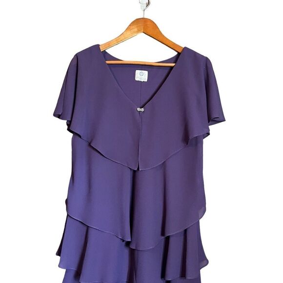 Patra vintage purple ruffle v neck dress - Picture 4 of 9